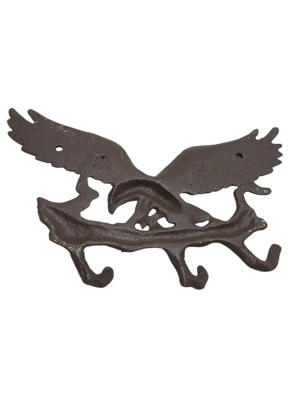 Cast Iron Eagle Triple Wall Hook Key Rack Rustic Brass Finish Patriotic